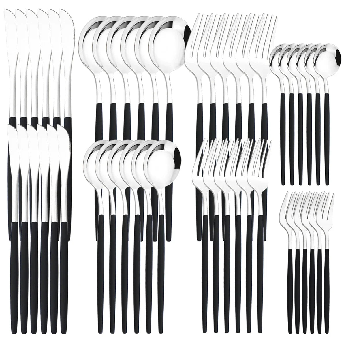 48pcs Black Gold Cutlery Set Knife Fork Coffee Spoon Dinnerware Stainless Steel Tableware Flatware Western Kitchen Silverware