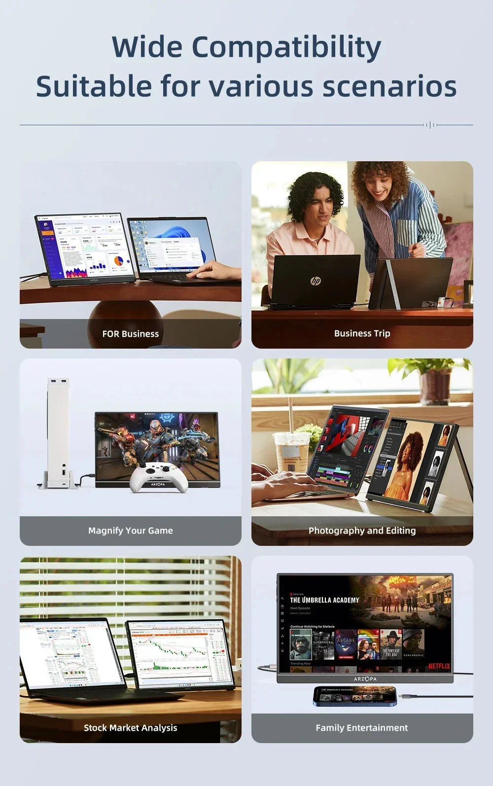 ARZOPA 16inch 2K Portable Monitor 16:10 IPS Screen with type-c mini hdmi Second Display for MAC/Laptop/PC/Xbox/PS4/5/Switch,Z1RC - Evallys.com