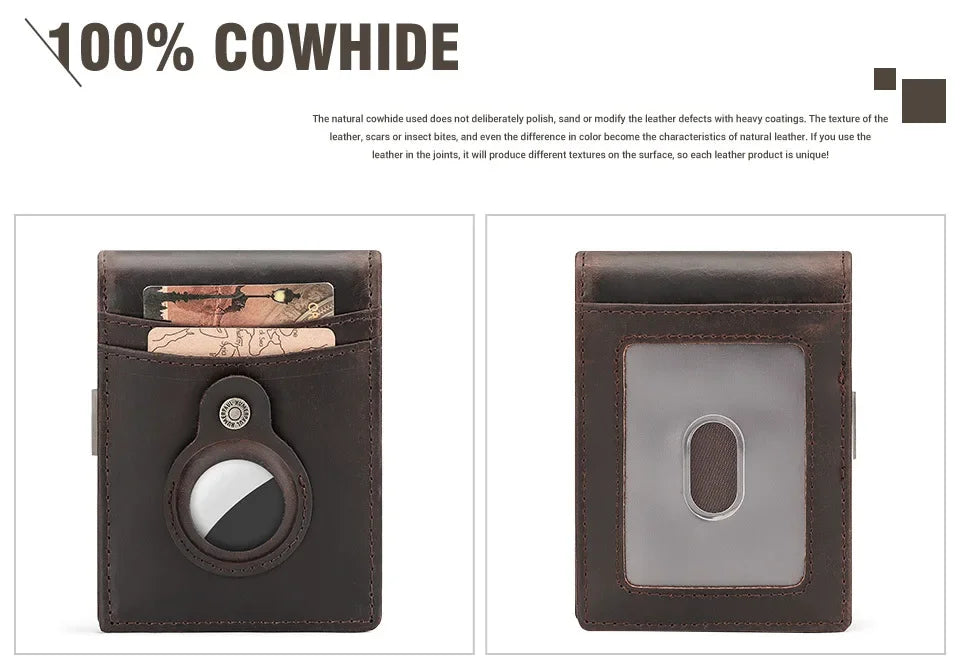 RFID Cowhide Leather Small Wallets AirTag high quality Man's Card Holders Short Wallets Money Clips Women - Evallys.com