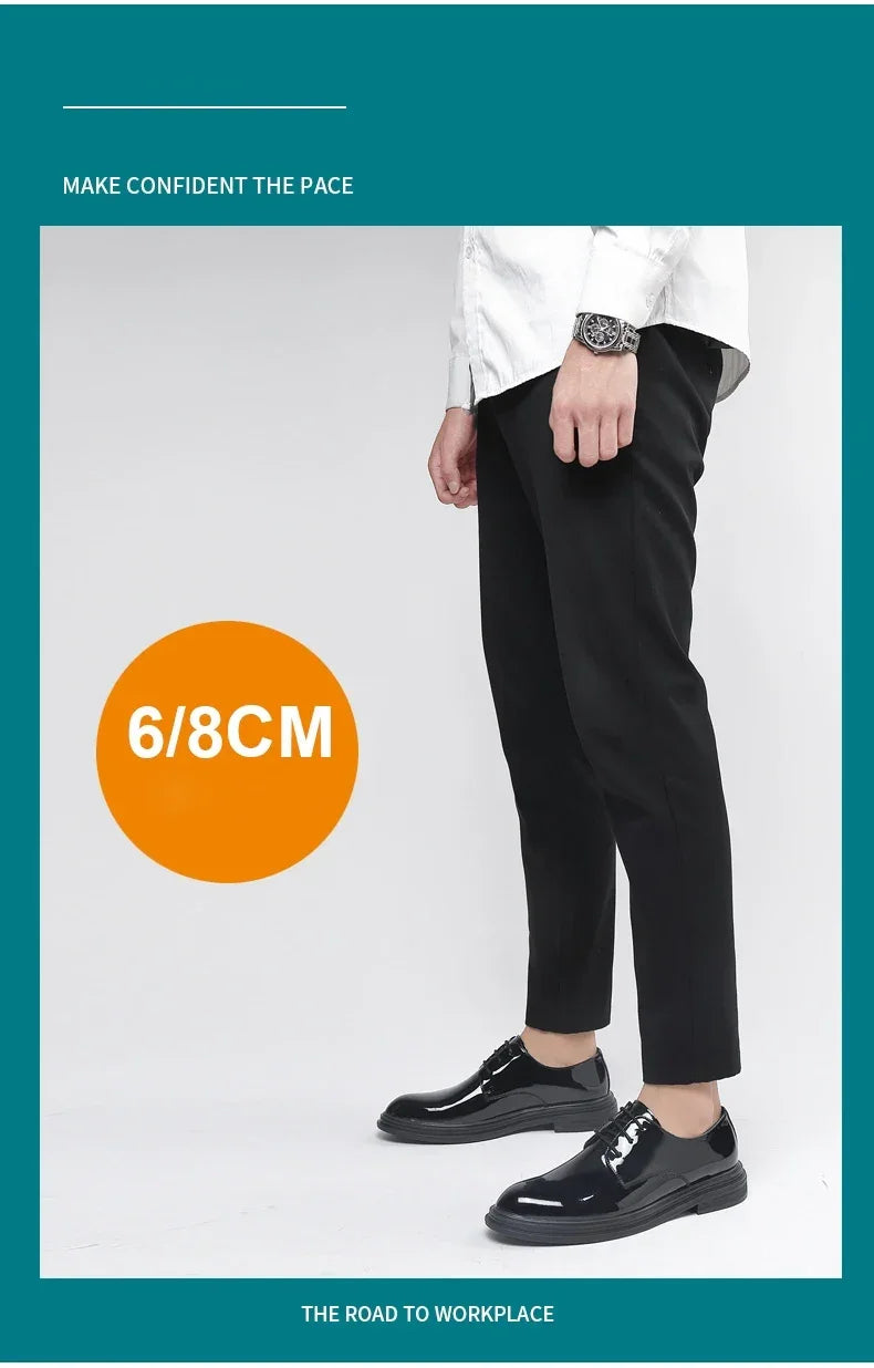 FUQIAO New Men 6/8cm Derby Shoes Patent Leather Height Increase Men Dress Shoes Formal Elevator Business Lift Shoes Bright Upper - Evallys.com