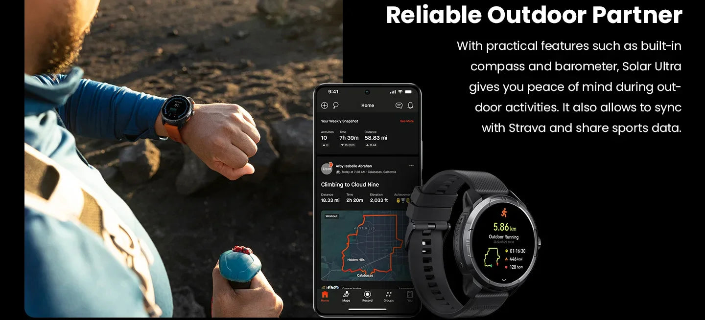 HAYLOU Solar Ultra GPS Smart Watch 1.6” AMOLED Display 60Hz Refresh Rate Bluetooth Calls 5ATM Water Resistance Sports Smartwatch - Evallys.com