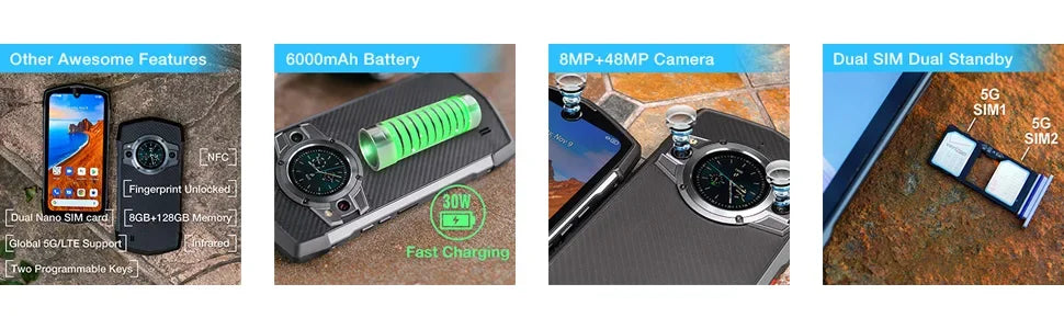 Unihertz Tick Tock 5G Rugged Smartphone Android 128GB 48MP Camera Cellphone 6000mAh Phone with Dual-Screen IP 68 Waterproof - Evallys.com
