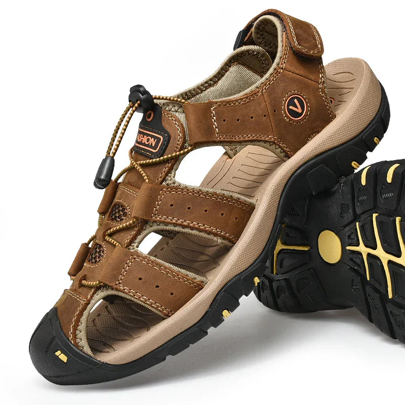 Men’s Genuine Leather Summer Sandals – Casual Outdoor Beach Shoes - Evallys.com