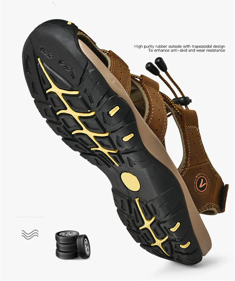 Men’s Genuine Leather Summer Sandals – Casual Outdoor Beach Shoes - Evallys.com