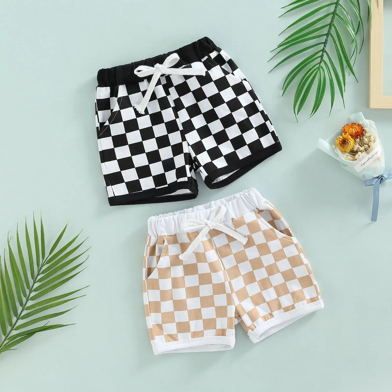 2022-05-04 Lioraitiin 0-3Years Toddler Baby Boys Shorts with Checkerboard Elastic Plaid Printed Pant Clothing - Evallys.com