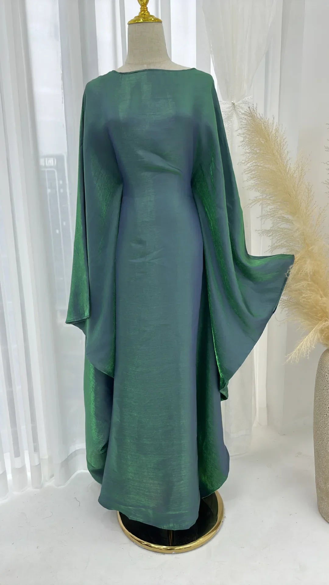 Eid Ramadan Batwing Butterfly Satin Abaya Dubai Luxury Muslim Kaftan Maxi Dress Women Kebaya Robe Caftan Marocain Femme Vestidos - Evallys.com