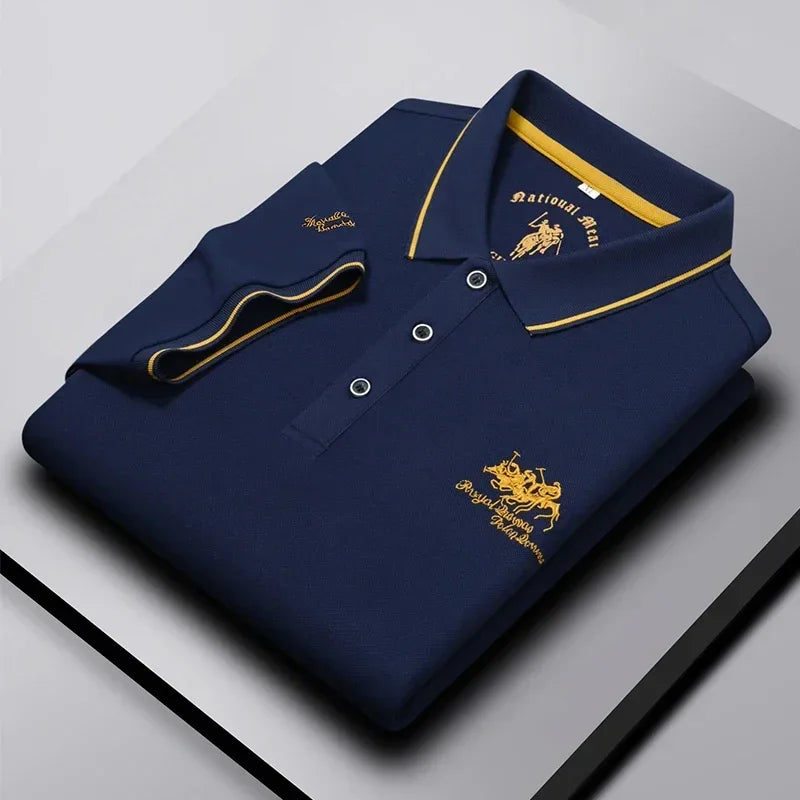 Men's Business Casual Short Sleeved Embroidered Solid Color Polo Shirt Fashionable Breathable Comfortable Summer Versatile Top - Evallys.com