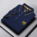 Men's Business Casual Short Sleeved Embroidered Solid Color Polo Shirt Fashionable Breathable Comfortable Summer Versatile Top - Evallys.com