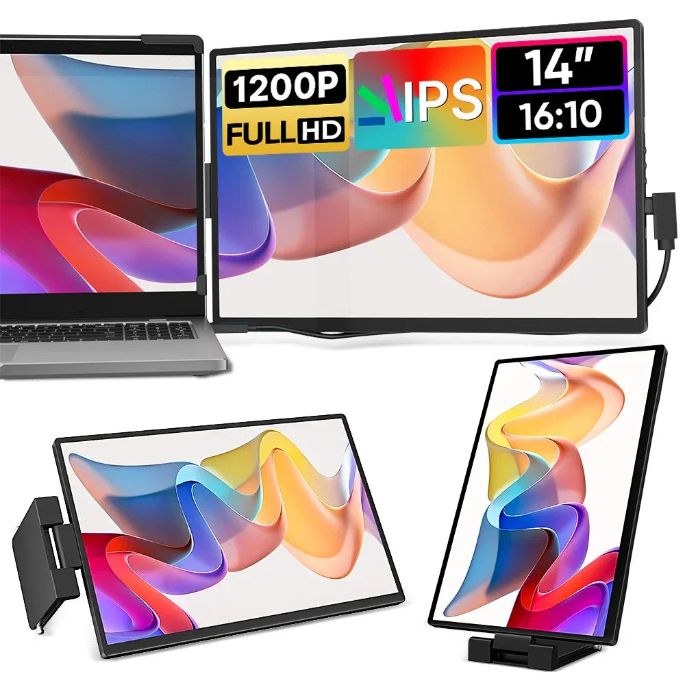 Dopesplay 14.1inch Portable Monitors 1200P FHD IPS Single Dual Second Screen Extender Display For Phone PC Mac 13.3-17