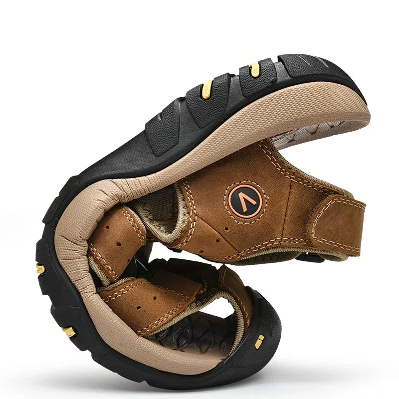 Men’s Genuine Leather Summer Sandals – Casual Outdoor Beach Shoes - Evallys.com
