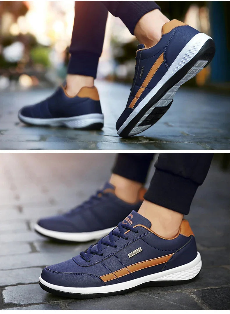 PUAMSS Men’s PU Leather Sneakers – Breathable Casual Non-Slip Shoes - Evallys.com