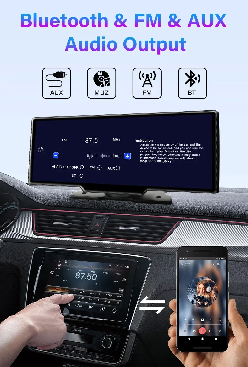 10.26'' Dash Cam 4K Car Mirror Video Player Wireless Carplay Android Auto GPS Car Monitor Multimedia Rearview Camera Dashboard - Evallys.com