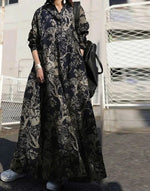 Vintage Cotton Linen Shirt Dress Women’s Autumn Long Maxi Robe - Evallys.com