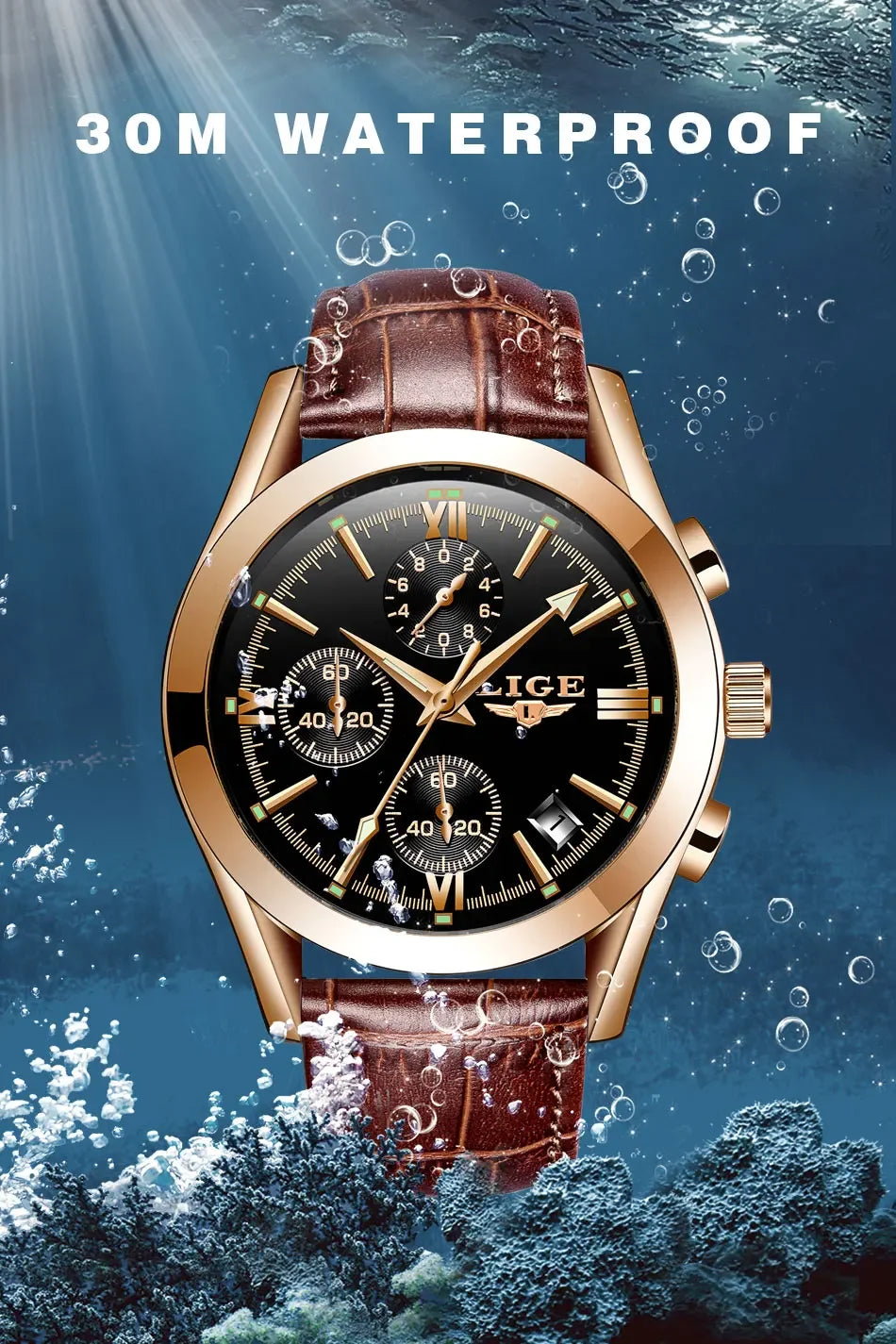 LIGE Men Watch Top Brand Luxury Waterproof Luminous Sport Wristwatch Quartz Military Genuine Leather Relogios Masculino+Box - Evallys.com