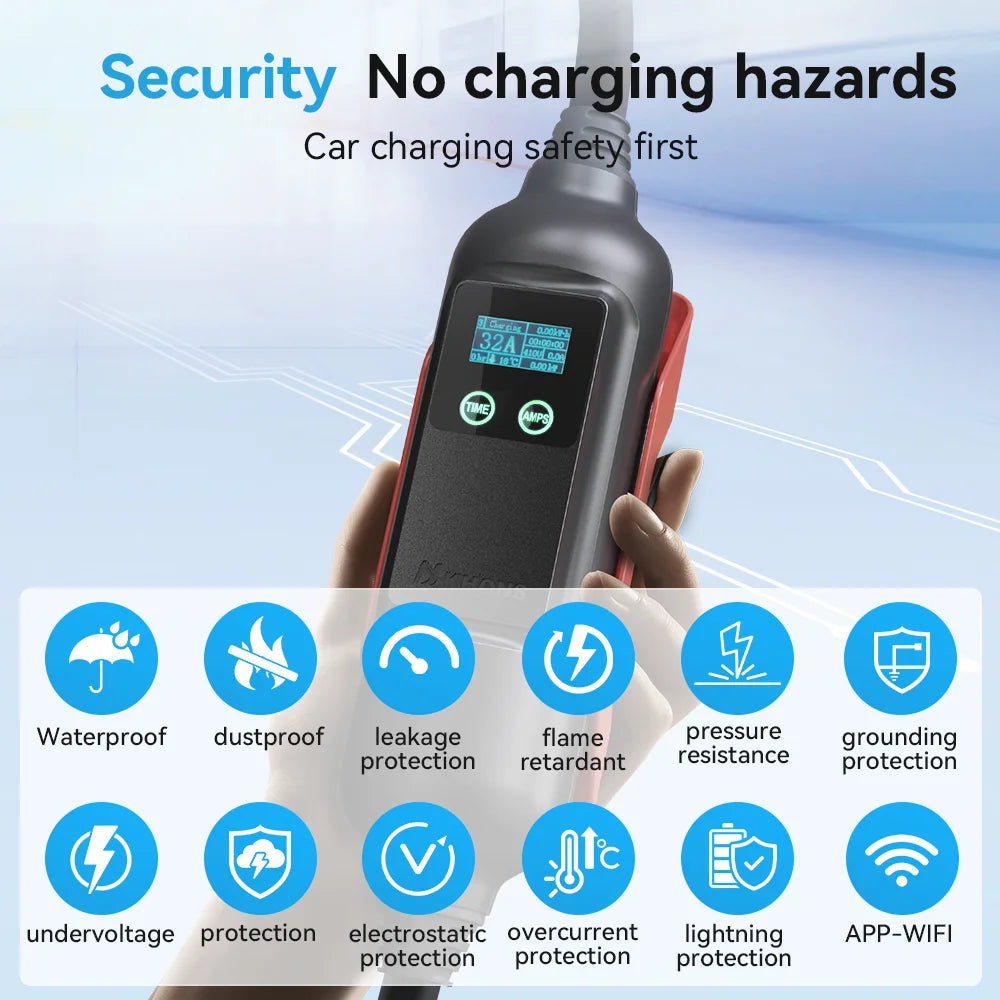 Khons EV Charger Level2 EV Charger 220V 7kW 32A Connector NEMA 14-50 Plug 16FT TPU Cable  WIFI/APP For Models 3/Y/S/X