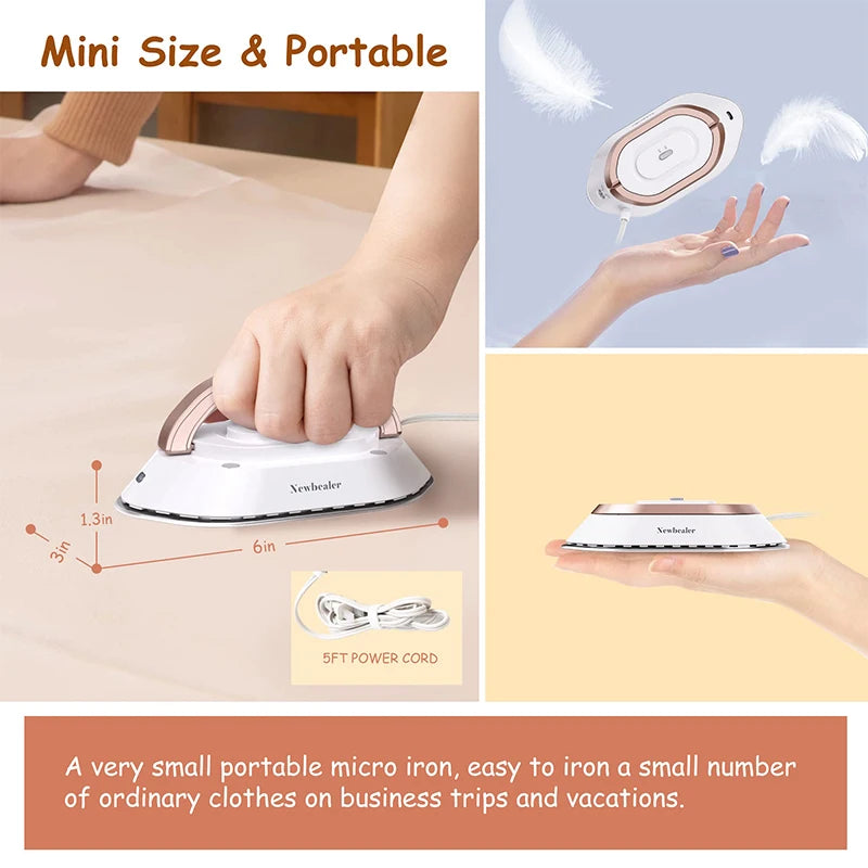 Mini Travel Iron for Clothes Portable Handle Electric Ironing Machine Fast Heating 30s Dry Wet Irons Garment Household Tools