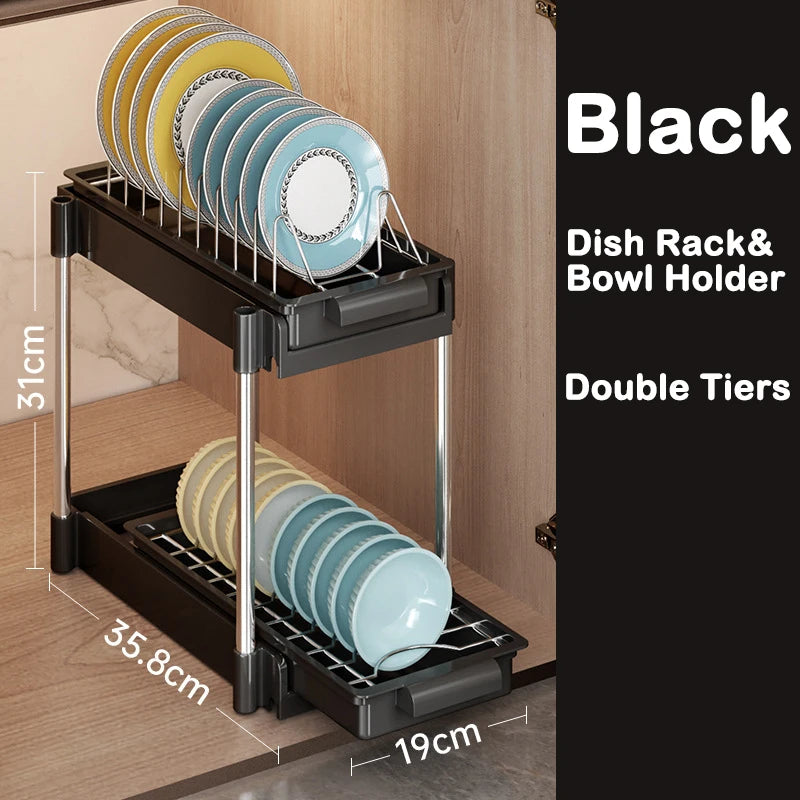 Kitchen Pull Out Dish Racks With Drainboard Drawer Storage Sliding Mesh Cabinet Basket for Accessorie Pull Out Cabinet Organizer