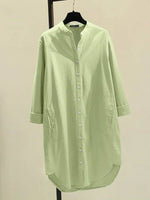 Elegant Cotton Linen Women’s Mid-Length Shirt – Casual Commuter Style - Evallys.com