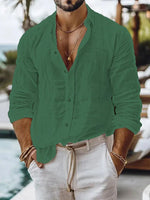 Casual Breathable Loose Cotton Linen Shirt Mens Spring Autumn Leisure Solid Color Cardigan Tops Men Vintage Button Lapel Shirts - Evallys.com