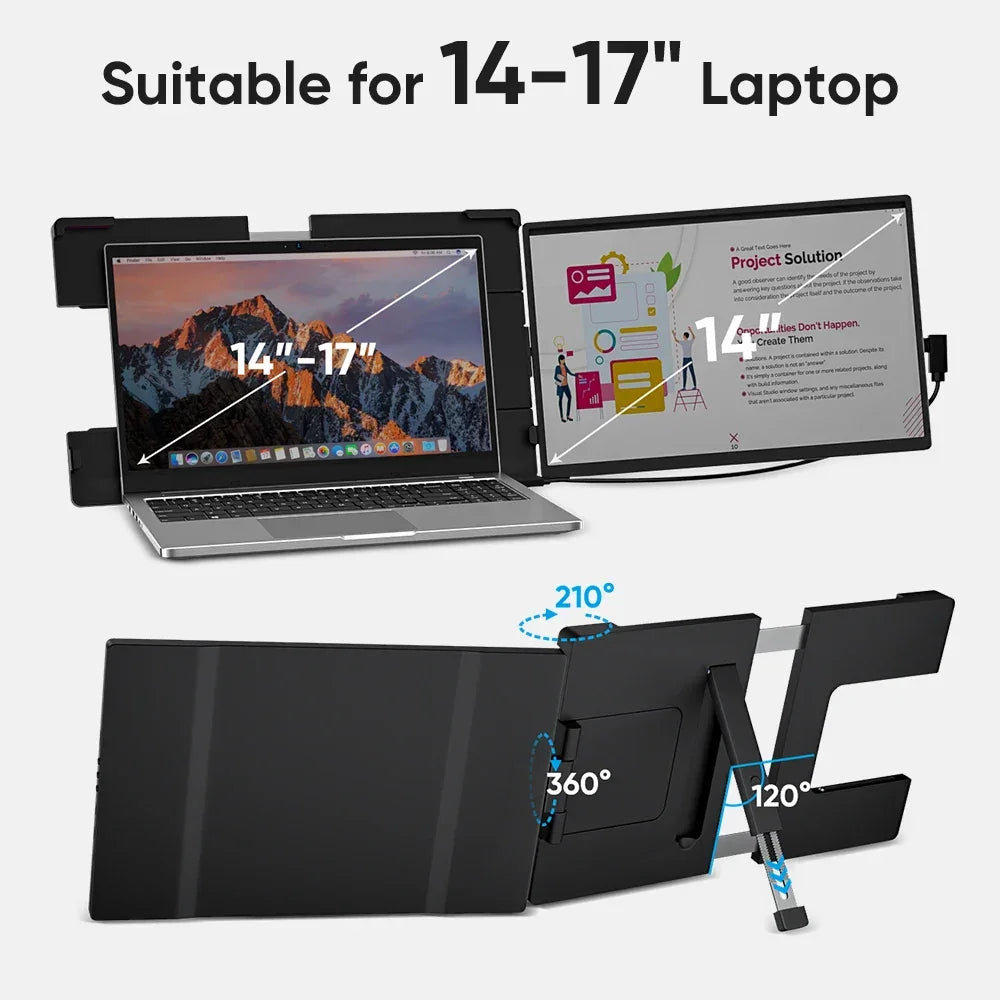 Dopesplay 14.1inch Portable Monitors 1200P FHD IPS Single Dual Second Screen Extender Display For Phone PC Mac 13.3-17" Laptops - Evallys.com