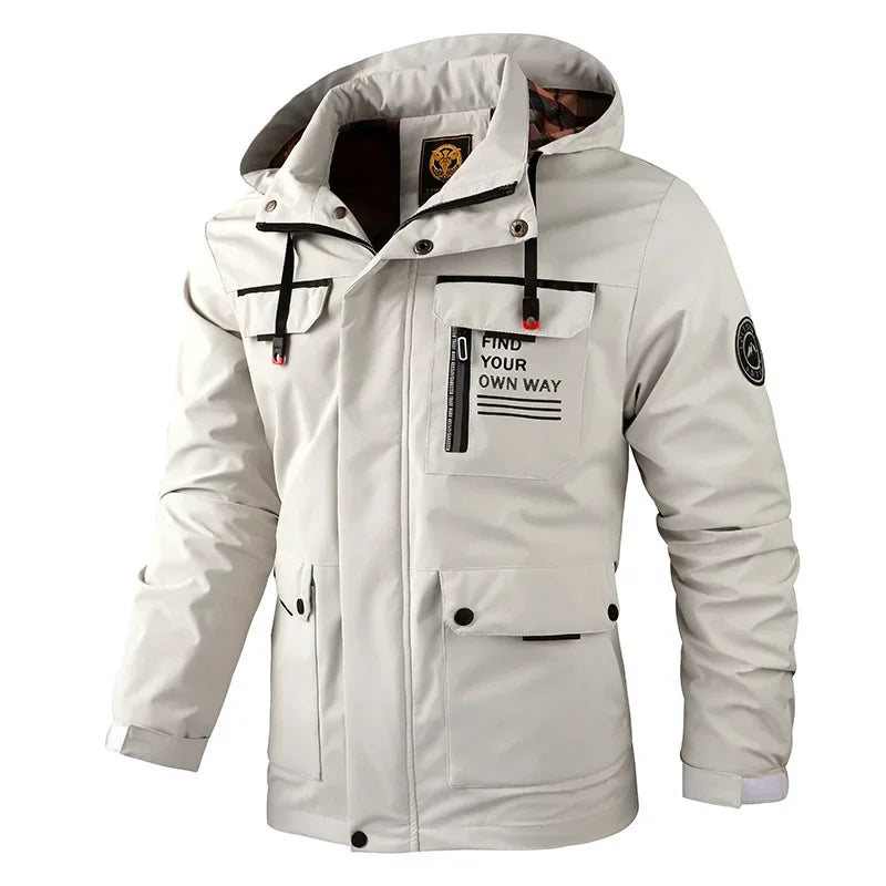 Fashion Men's Casual Windbreaker Jackets Hooded Jacket Man Waterproof Outdoor Soft Shell Winter Coat Clothing Warm Fleece Thick - Evallys.com