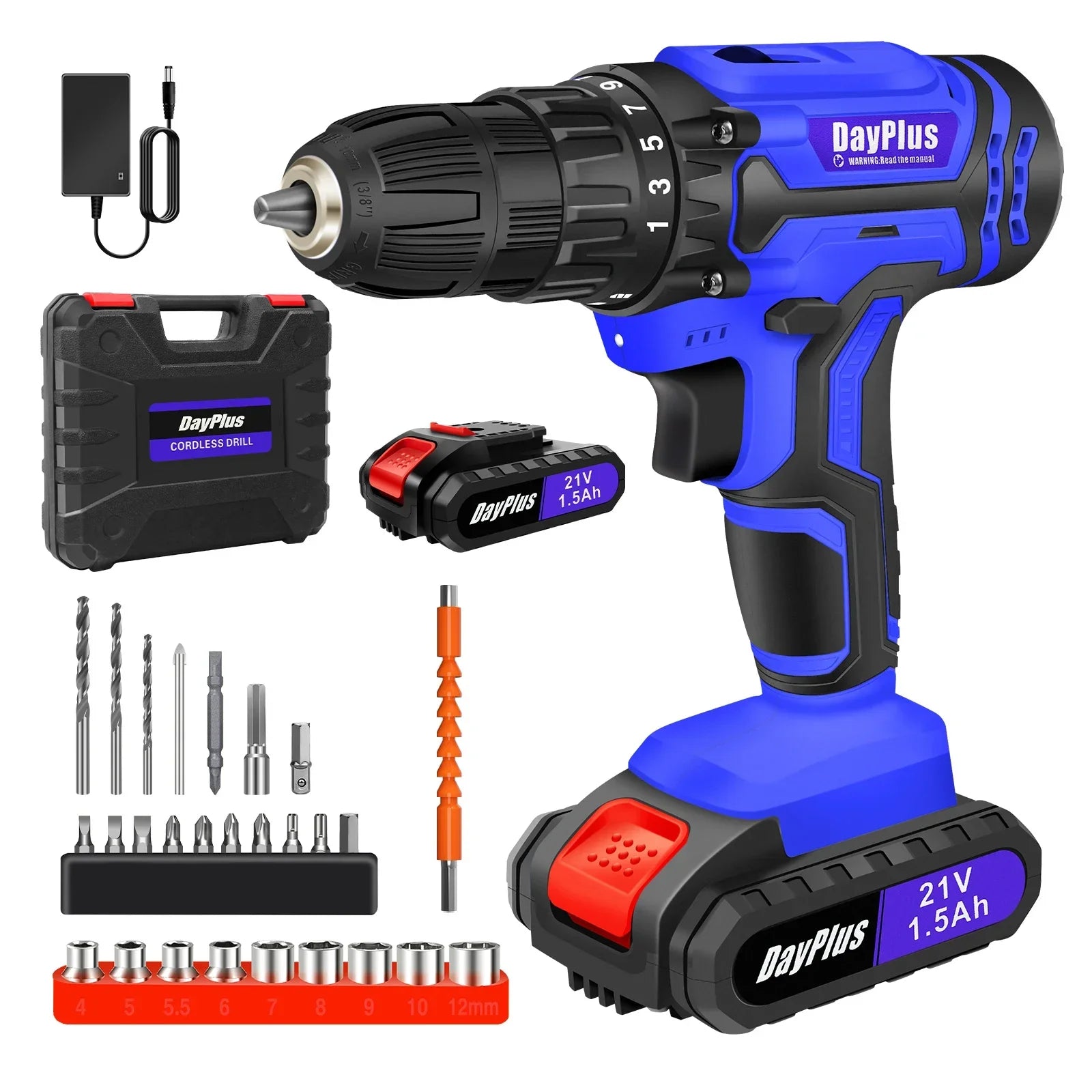 21V Cordless Power Drill,Handheld Screwdriver Drill Set with 25+1 Torque Setting,1.5AH Li-ion Battery&Fast Charger,2-Gear Drill - Evallys.com