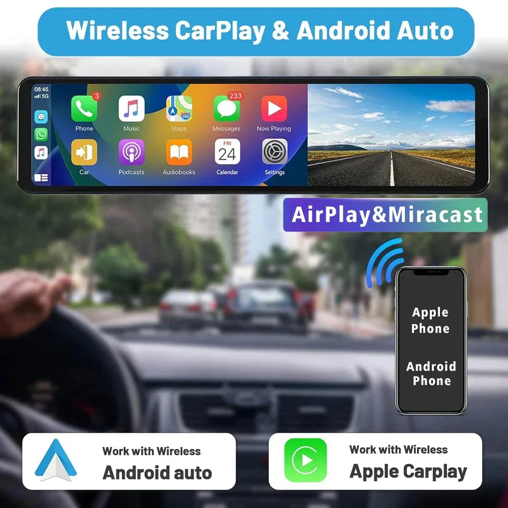11.26" 4K 2160P Car Dvr Carplay Android Auto Dash Cam GPS WIFI BT FM Stream Rear View Mirror Dashcam Dvrs Camera Drive Recorder - Evallys.com
