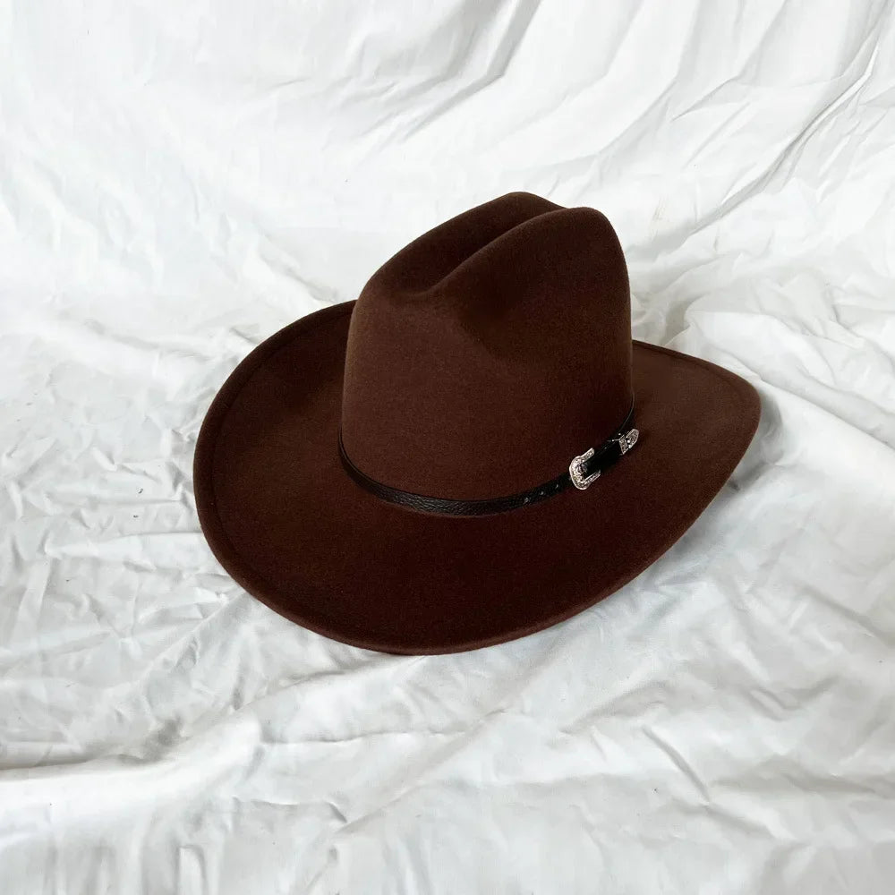 Vintage Western Cowboy Hat – Unisex Wide Brim Leather Jazz Cap - Evallys.com