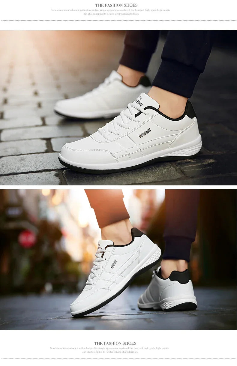 PUAMSS Men’s PU Leather Sneakers – Breathable Casual Non-Slip Shoes - Evallys.com