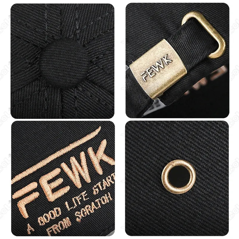 High Quality Chinese Style FEWK Letter Embroidery Cotton Adjustable Hard top Baseball Cap Sun Hat Trucker Caps Dad Hats - Evallys.com