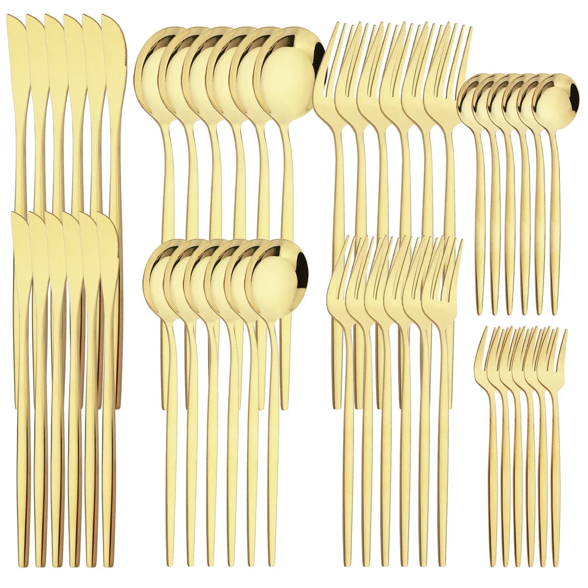 48pcs Black Gold Cutlery Set Knife Fork Coffee Spoon Dinnerware Stainless Steel Tableware Flatware Western Kitchen Silverware