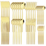 48pcs Black Gold Cutlery Set Knife Fork Coffee Spoon Dinnerware Stainless Steel Tableware Flatware Western Kitchen Silverware