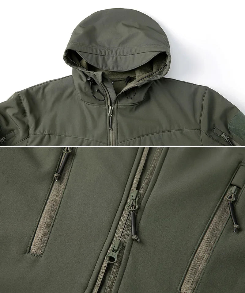 Men's Waterproof Softshell Tactical Jacket Winter Windproof Fleece Hoodie Jacket Outdoor Hiking Skiing Windbreaker Coat - Evallys.com