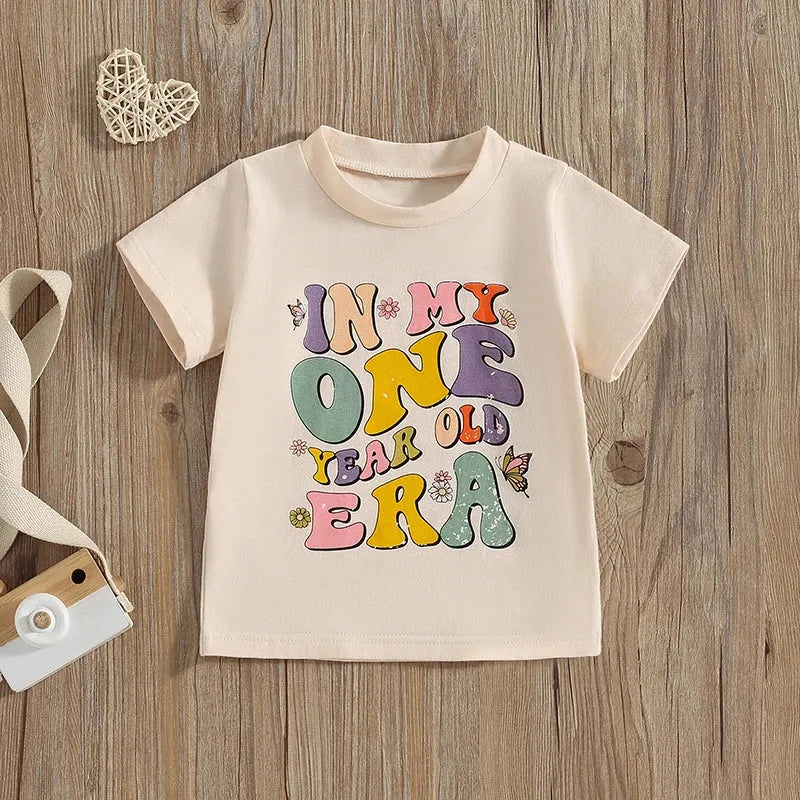 2024-04-05 Lioraitiin Summer Kids Girls Birthday T-Shirts Letter Print O-Neck Short Sleeve Birthday Shirts Casual Toddler Tops - Evallys.com