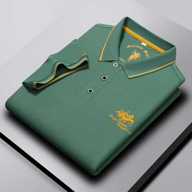 Men's Business Casual Short Sleeved Embroidered Solid Color Polo Shirt Fashionable Breathable Comfortable Summer Versatile Top - Evallys.com