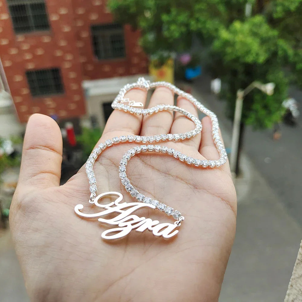 DODOAI Custom Name Necklaces with Tennis Chain Name Year Necklaces Numbers Personaliz Crystal Pendant Christmas Halloween Gifts - Evallys.com