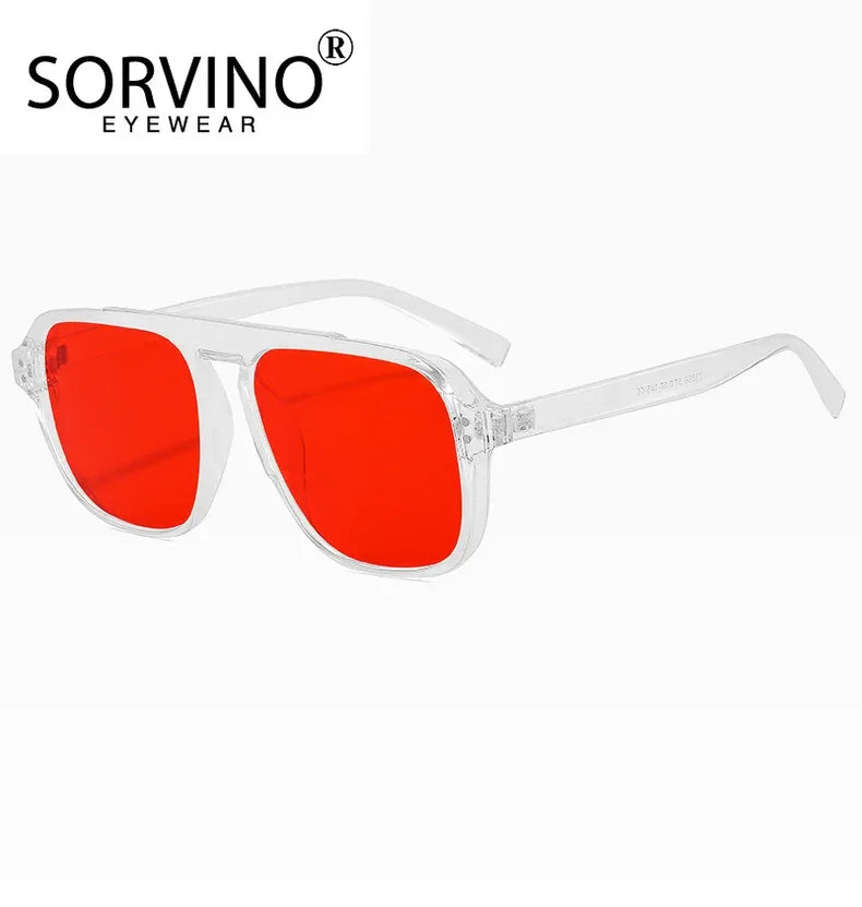 SORVINO Oversized Red Square Rivets Sunglasses Fashion Women Vintage Brand Designer Men Trendy Yellow Sun Glasses Shades UV400 - Evallys.com