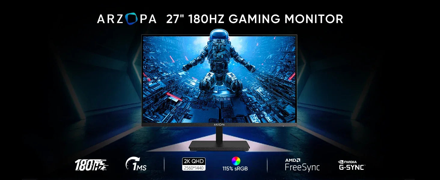 New ARZOPA 27inch 180Hz 2K FastIPS QHD PC Monitor 1ms FreeSync Gaming monitor,M1RC - Evallys.com