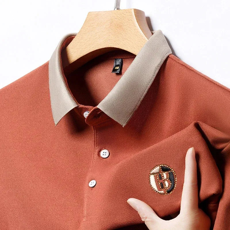 2024 Men's New Embroidered Cotton Business Leisure Short Sleeved POLO Shirt Fashion Short Sleeved Comfortable and Breathable Top - Evallys.com