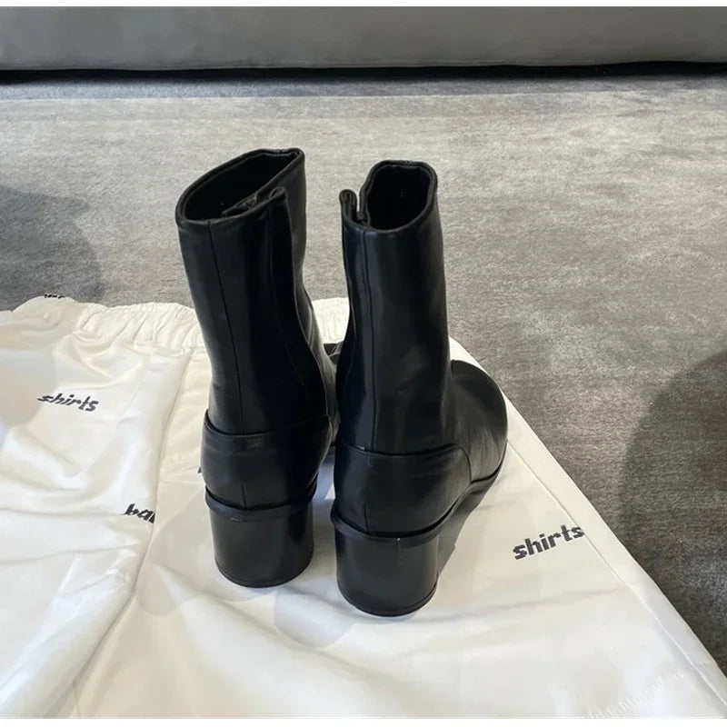2024 Autumn Winter Soft Leather Split toe Tabi Women Ankle Boots Fashion Thick High heels Chunky Shoes Ins Style Short Booties - Evallys.com