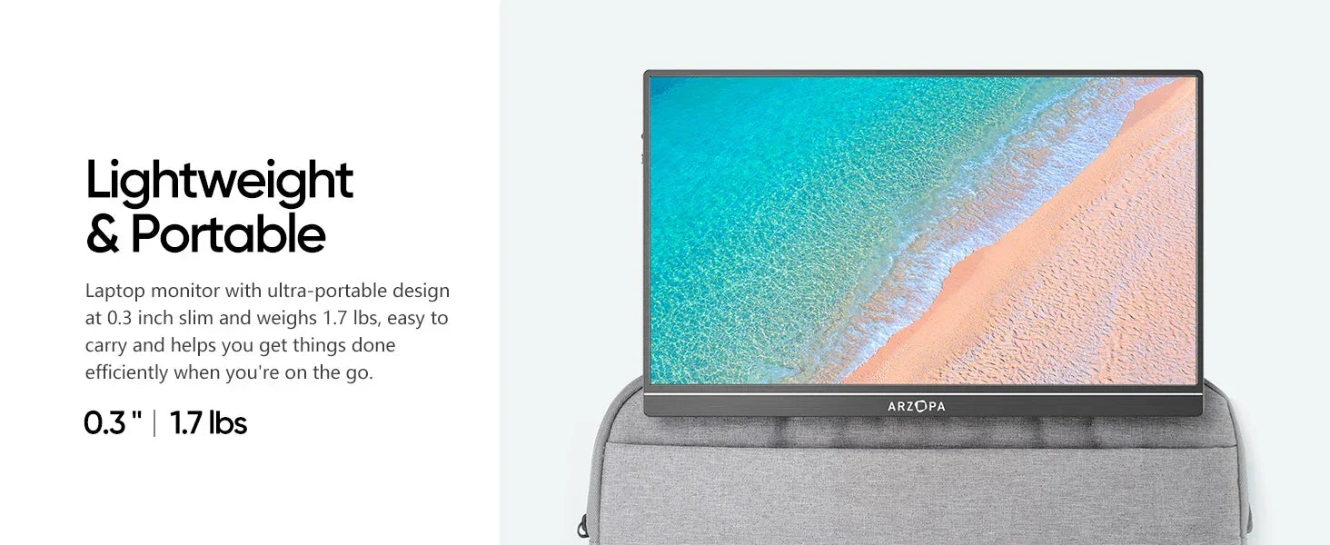 ARZOPA 1080P Portable Monitor 15.6 inch Monitors for Laptop MAC Switch Xbox Phone ps4 PC USB C HDMI-Compatible Computer Display - Evallys.com