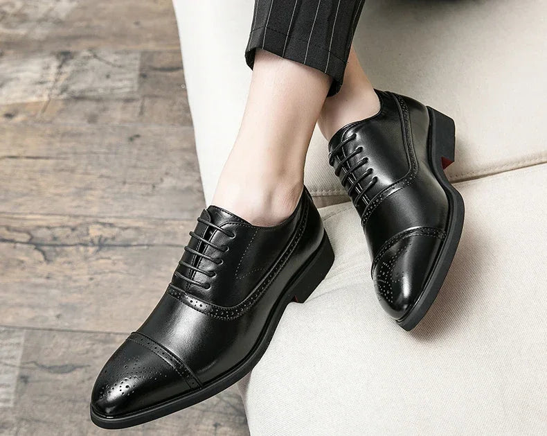 Men's Formal Shoes Red Sole Fashion Business Casual Party Banquet Daily Retro Carved Lace-up Brogue Dress Wedding Shoes Size 48 - Evallys.com