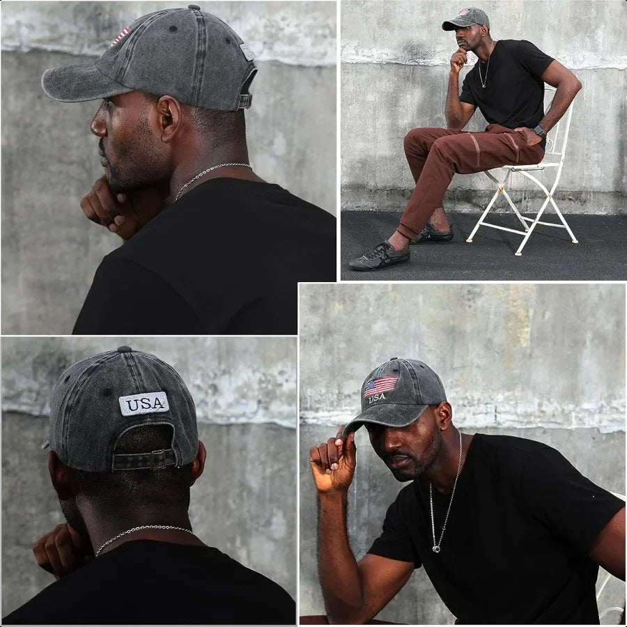 Retro American Flag Baseball Cap – Adjustable Unisex Trucker Hat - Evallys.com