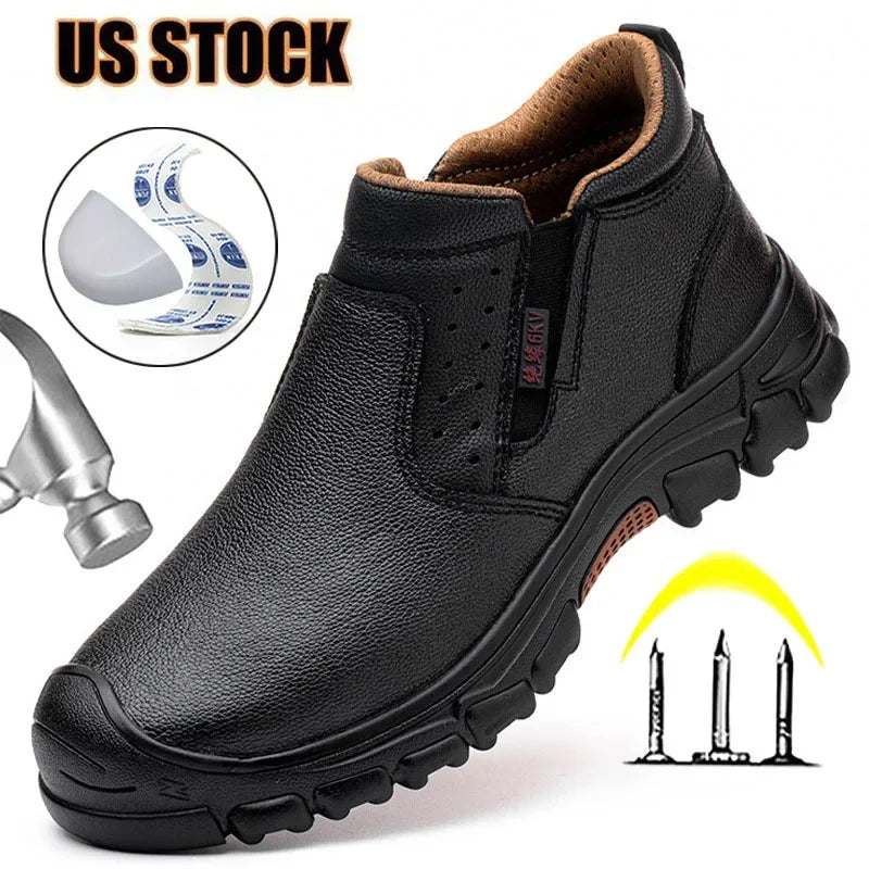 Mens Work Boots Composite Toe Safety Footwear Metatarsal Guard Puncture-Proof Construction Work Shoes Anti-Slip Rubber Outsole - Evallys.com