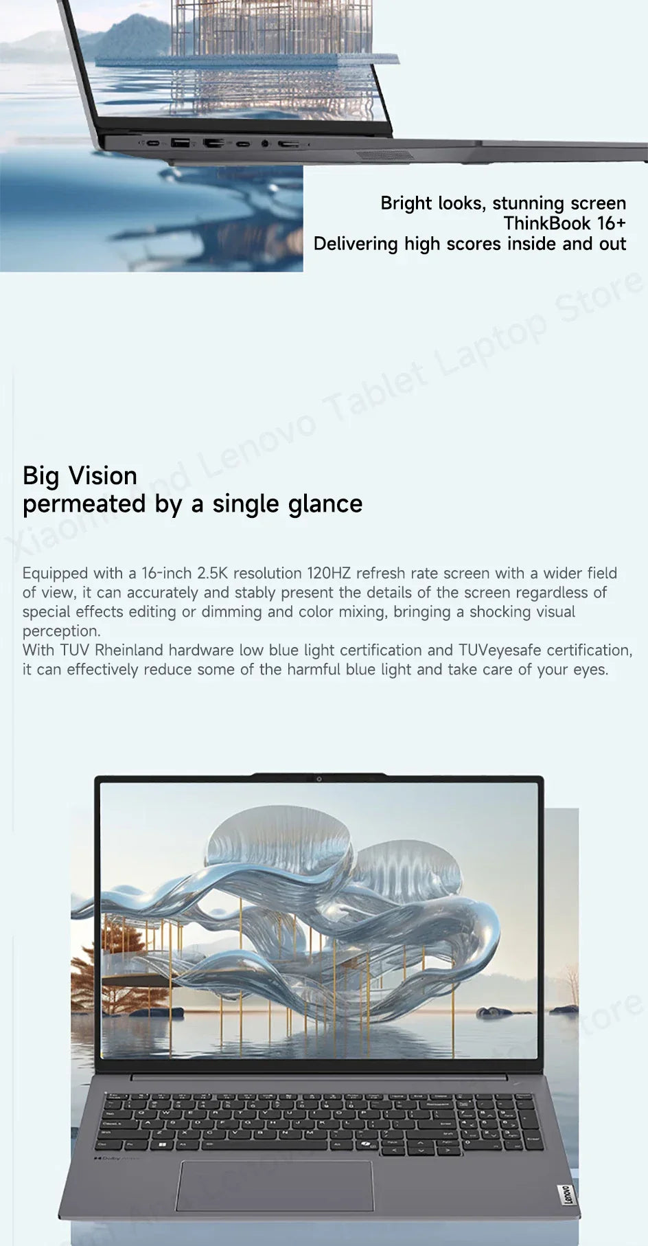 Lenovo Laptop Thinkbook 16+ 2024 AI 16" 2.5K 120Hz Intel Core Ultra5/Ultra9 32GB DDR5 1TB/2TB SSD Dolby Atoms 85Wh Notebook PC - Evallys.com