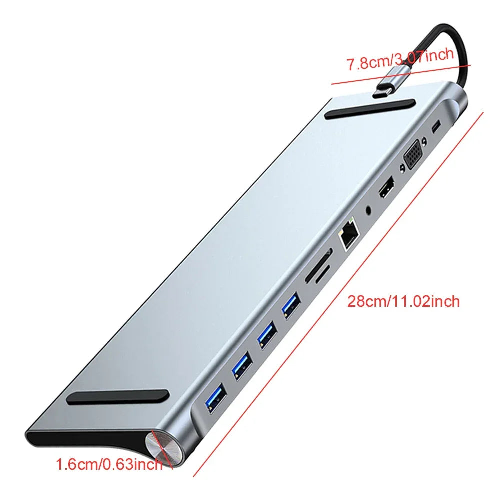 11 in 1 USB C Docking Station 1* USB 3.0 3*USB2.0 USB C Hub Triple Display Multiport Adapter for Dell/Surface/HP/Lenovo Laptops - Evallys.com