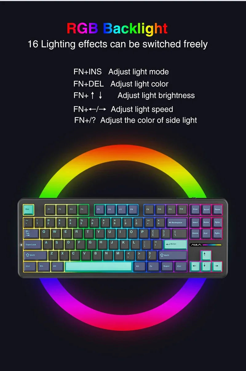 AULA F87 Pro Mechanical Keyboard 3 Mode 2.4G/USB/Bluetooth Tri Mode Wireless Gaming Keyboard 87 Key Hotswap RGB Gasket Keyboard - Evallys.com