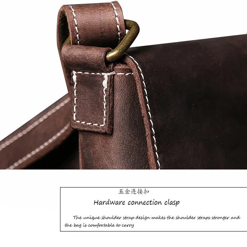 Crazy Horse Leather Men's Shoulder Bag Genuine Leather Small Bag Crossbody Cowhide Bag for Man High Quality Men Satchel Bags - Evallys.com