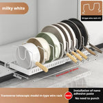 Pots and Pans Organizer Under Cabinet Sliding Pot Lid Storage Holder Kitchen Adjustable Slide Out Dish Pan Storage Rack Shelf