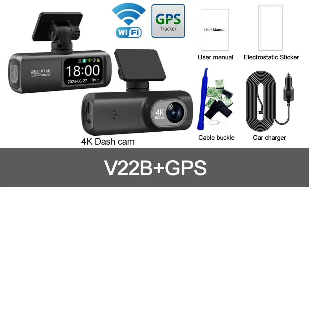 UHD 4K Dash Cam Dual Lens Driving Recorder Car DVR 1080P Rear Lens Camera Built-In WiFi GPS 24-Hour Parking Monitoring Black Box - Evallys.com